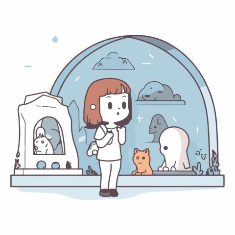 Vector illustration of a woman in front of a grave and her cat