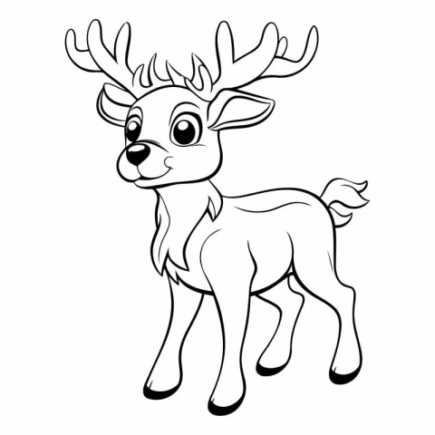 Black and White Cartoon Illustration of Reindeer Animal for Colo