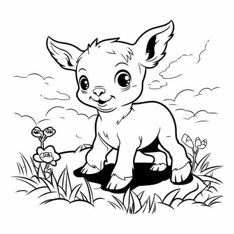 Cute little chihuahua in the grass. black and white vector illus