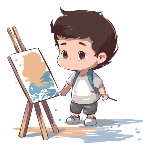 Illustration of a Cute Little Boy Posing with a Painting