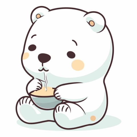 Cute polar bear with a cup of coffee.