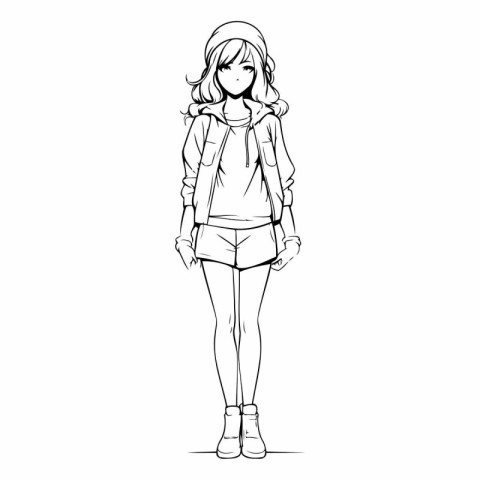 Fashion girl sketch of a beautiful young woman in casual clothes