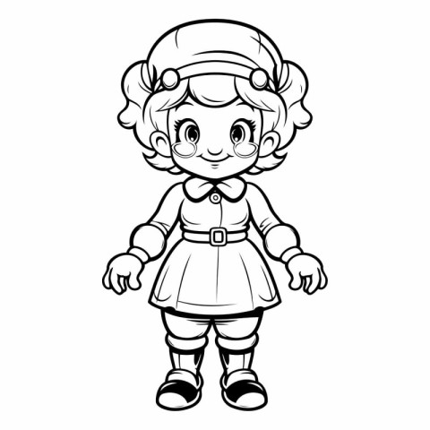 Coloring book for children: Pirate girl in a dress and beret