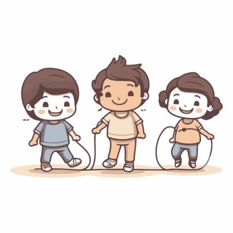 Cute cartoon kids playing with a skipping rope.