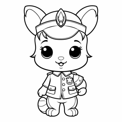 Coloring book for children: Cute cartoon fox in a military unifo