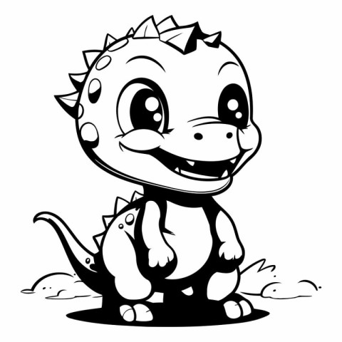 Cute Dinosaur - Black and White Cartoon Illustration. isolated o