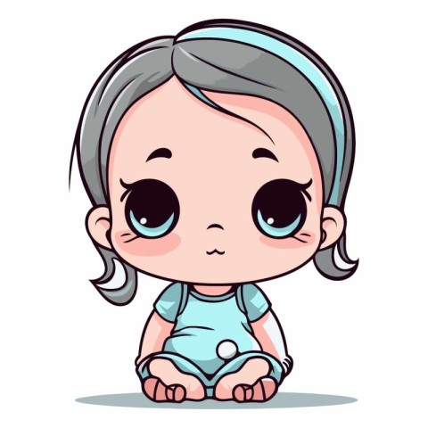 Cute Little Baby Girl Sitting and Smiling Cartoon Vector Illustr