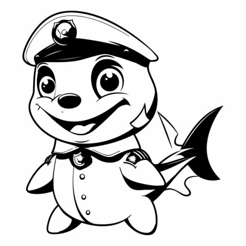 Vector illustration of Cute cartoon shark in police cap and unif