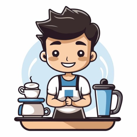 Coffee Shop Boy - Vector Character Cartoon IllustrationÃ¯Â»