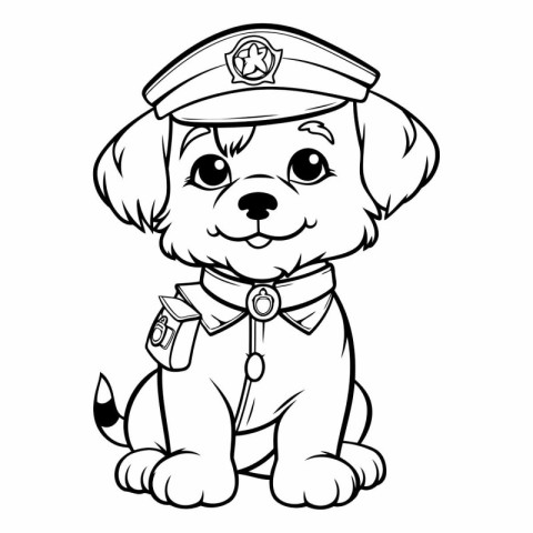 Black and White Cartoon Illustration of Cute Puppy Police Dog Co