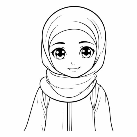 Cute cartoon muslim girl in hijab on white background.