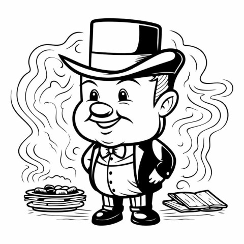 Cartoon Leprechaun - Black and White Vector Illustration.