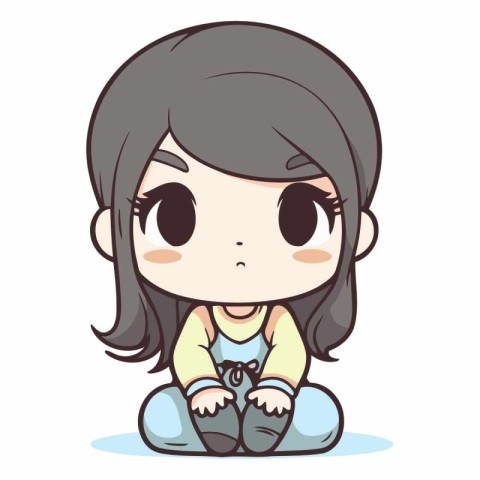 Cute little girl sitting on the ground design.