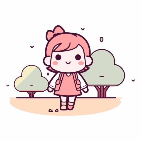 Cute girl cartoon in the park. Flat design