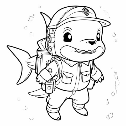 Coloring book for children: diver with a shark on his back