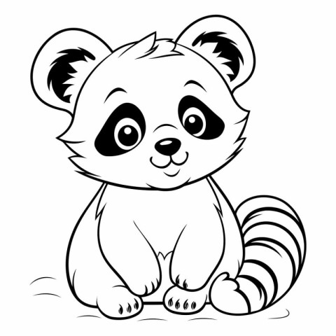 Black and White Cartoon Illustration of Cute Raccoon Animal Char