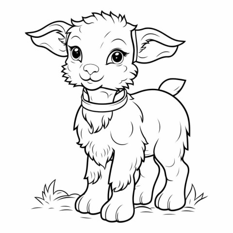 Black and White Cartoon Illustration of Cute Goat Animal for Col