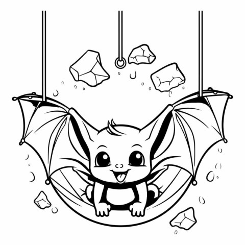 Black and White Cartoon Illustration of Cute Bat Animal Characte