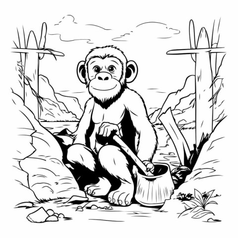 Monkey cartoon in black and white for your design