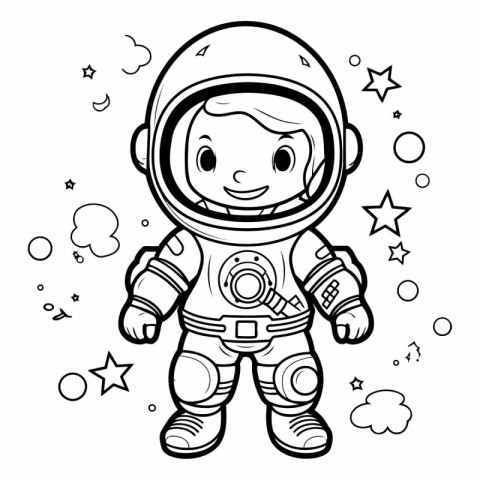 Coloring book for children: astronaut in space suit.