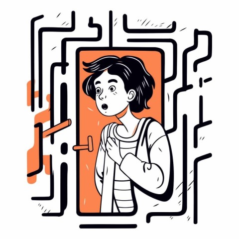 Cartoon illustration of a woman looking through the keyhole of a