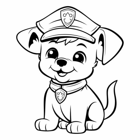 Cute cartoon puppy with police cap for coloring book.