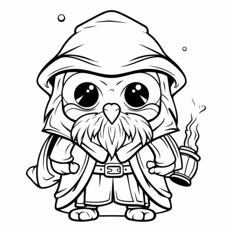 Black and White Cartoon Illustration of Owl Pirate Bird Characte