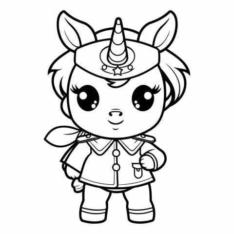 Coloring book of cute unicorn with magic wand.