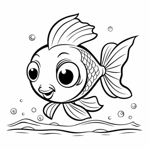 Black and White Cartoon Illustration of Cute Fish Animal Charact