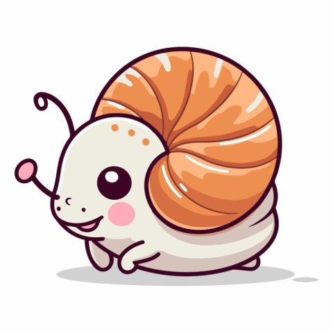 Cute snail character vector illustration. Cute and funny snail.