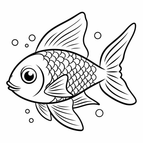 Illustration of a Black and White Cartoon Fish on a White Backgr