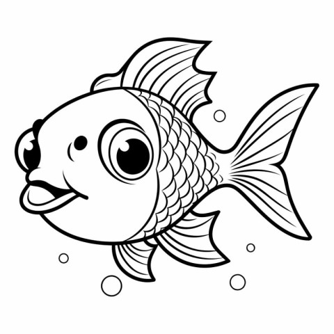 Black and White Cartoon Illustration of Cute Fish Animal Charact