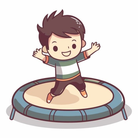 Cute boy jumping on trampoline cartoon vector illustration graph