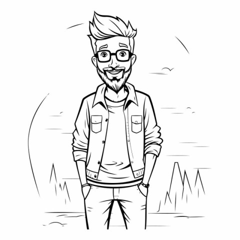 Vector illustration of a hipster man in glasses and casual cloth