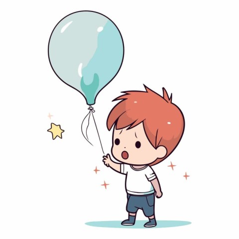 cute boy holding a balloon on white background.