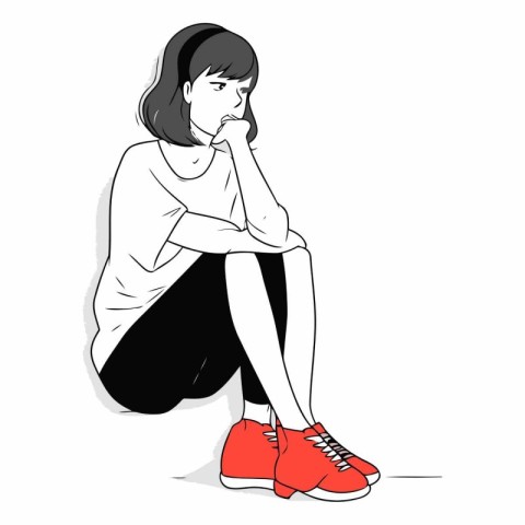 Illustration of a sad woman sitting on the floor