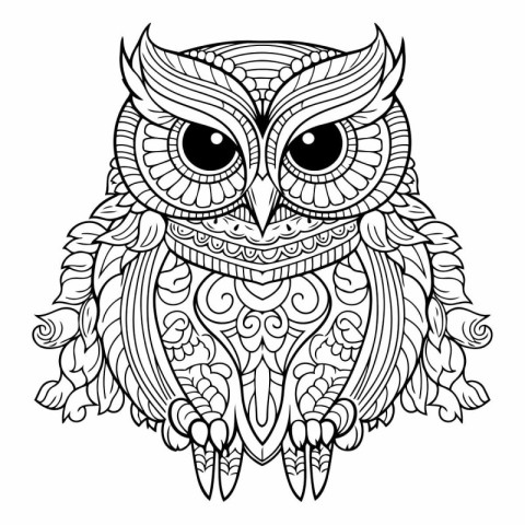 Owl. Coloring book for adults. Black and white vector illustrati