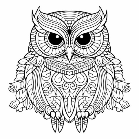 Owl. Coloring book for adults. Black and white vector illustrati