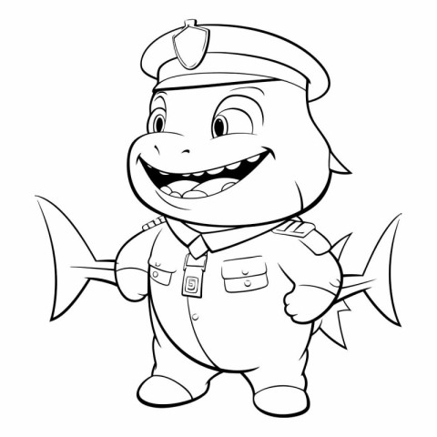 Illustration of a Cute Little Fish Captain Character Coloring Bo