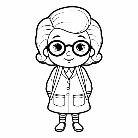 Coloring Page Outline Of cartoon little girl wearing glasses.