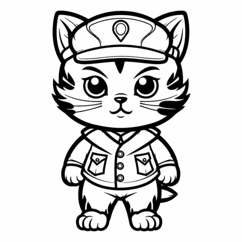 Black and White Cartoon Police Cat Mascot Character Vector Illus