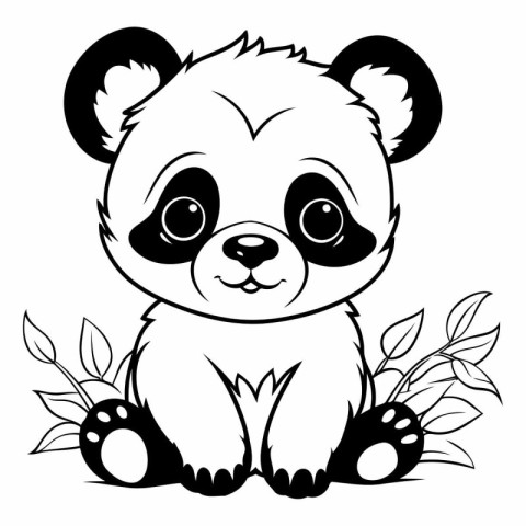 Cute Panda - Black and White Cartoon Illustration for Coloring B