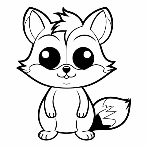 Black and White Cartoon Illustration of Cute Fox Animal Characte