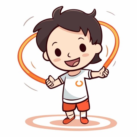 Boy playing badminton - Colored Cartoon Illustration. Vector