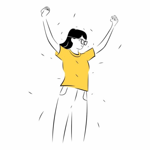 Girl with glasses and yellow t-shirt rejoices