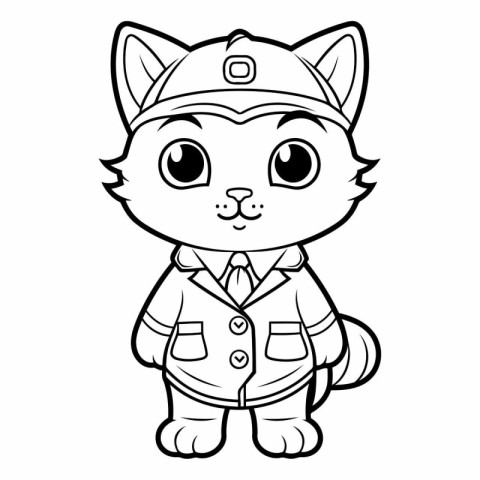 Black and White Cartoon Illustration of Cute Little Cat Sailor C