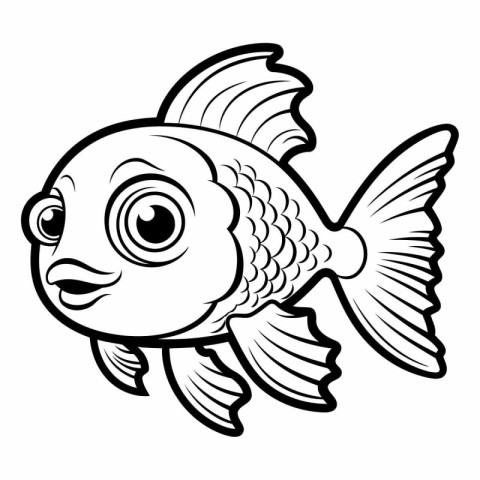 Black and White Cartoon Illustration of Cute Fish Animal Charact