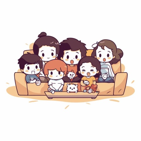 Family sitting in sofa and watching TV of happy family.