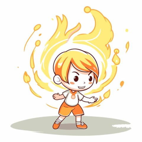 Illustration of a Cute Little Boy Playing with Fire on White Bac