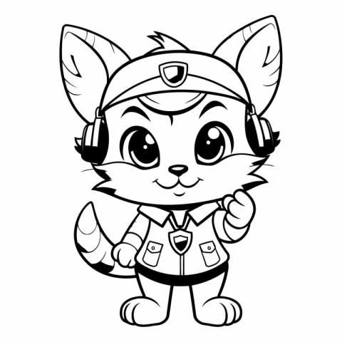 Black and White Cartoon Illustration of Cute Fox Animal Characte